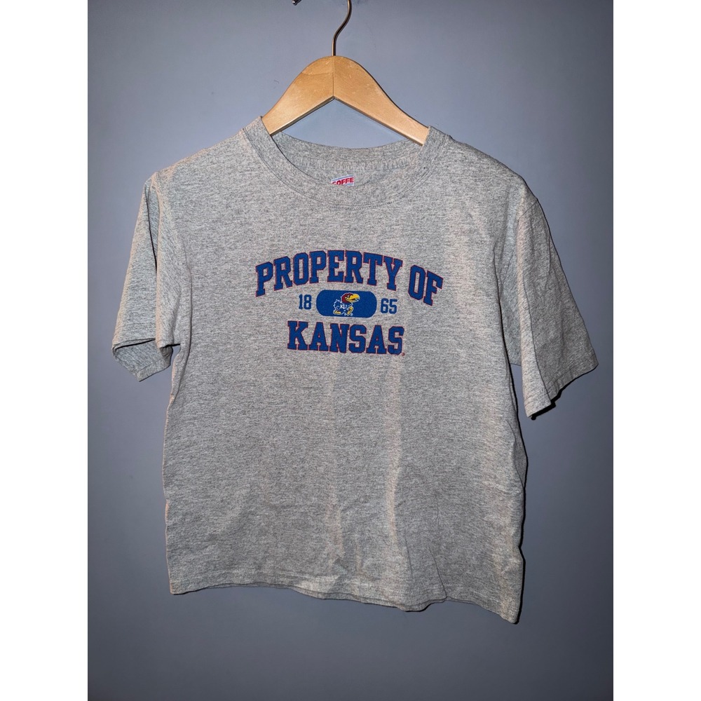 Soffe Kansas Jayhawks T‎ Shirt Youth Large Gray Property Of Kansas NCAA Tee